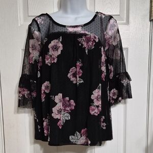 No Boundaries Black and Pink Floral Blouse